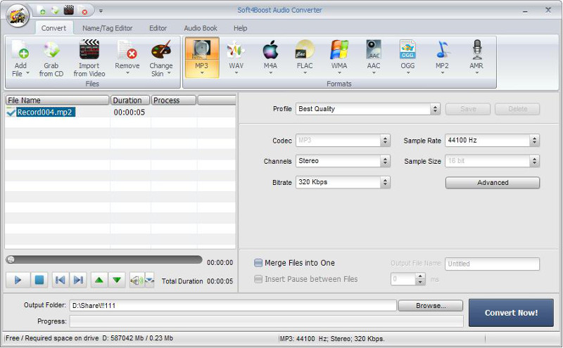 Convert your audio between MP3 FLAC M4A/M4R/M4B VOC SHN audio TS OGG etc. wonderful Screen Shot