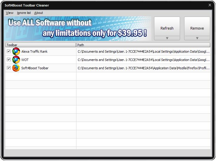 Soft4Boost Toolbar Cleaner screenshot